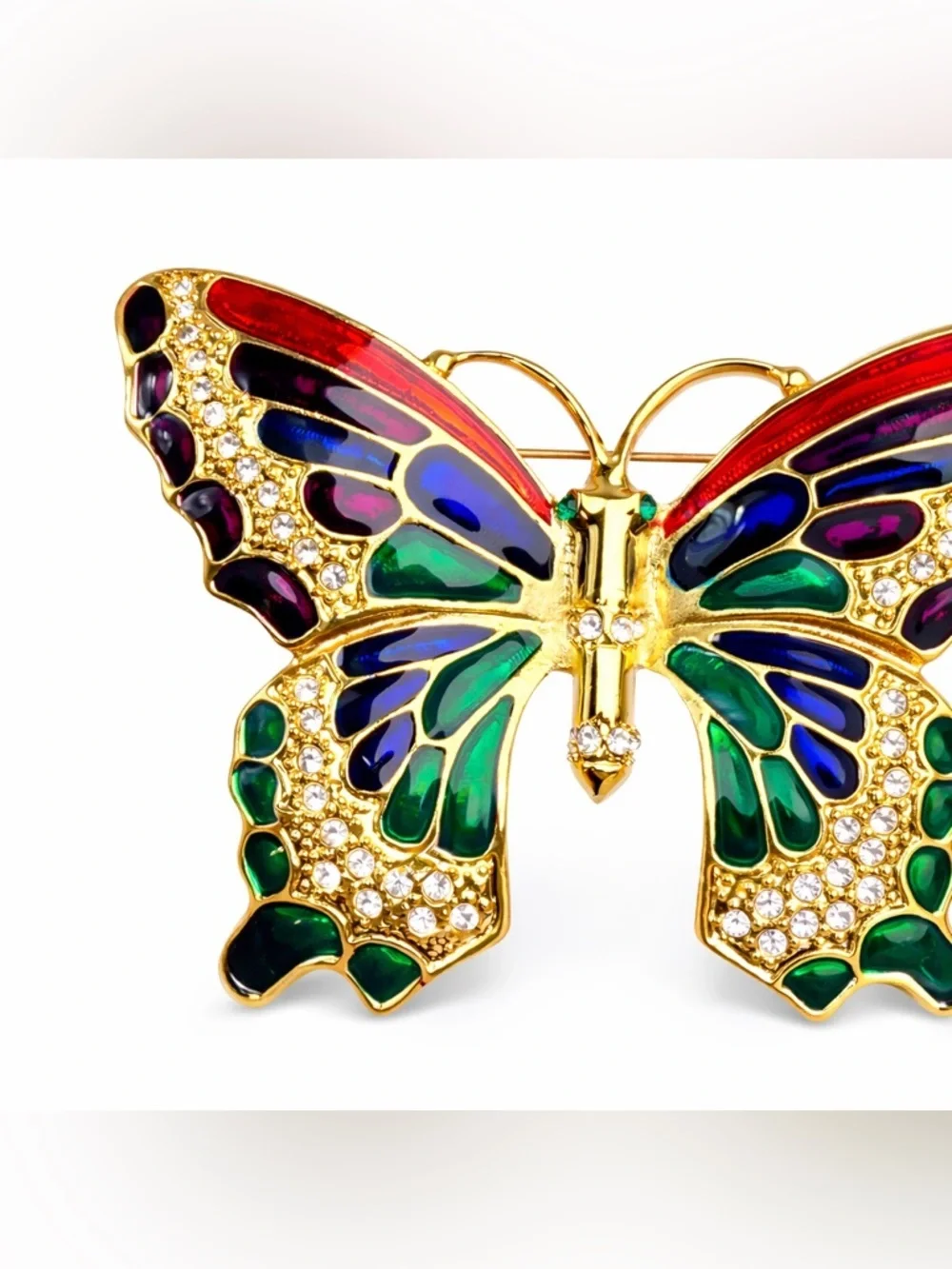 Large Gold Butterfly Brooch Multi Color Rhinestone Enamel Statement Pin